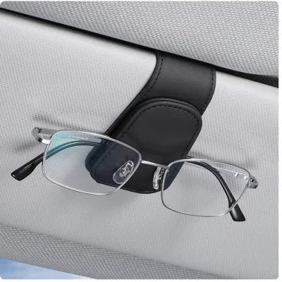 PU leather car sunglasses holder clipped to sun visor in beige colour
