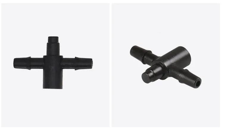 PE plastic tee water distributor joint for micro-spray irrigation systems.