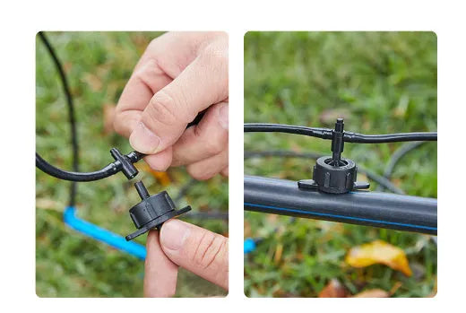 PE plastic tee water distributor joint for micro-spray irrigation systems.