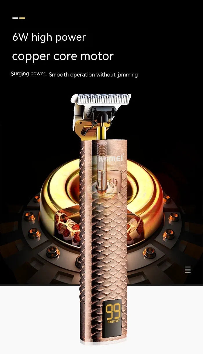Diamond mesh engraving body LC digital display high power oil head trim hair clipper in bronze with limit combs