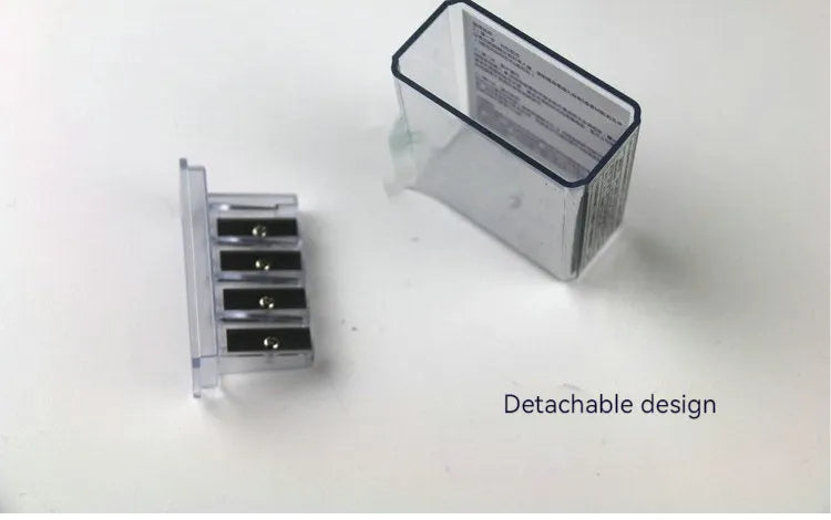 Geometric plastic pencil sharpener with four holes and screwdriver for art supplies