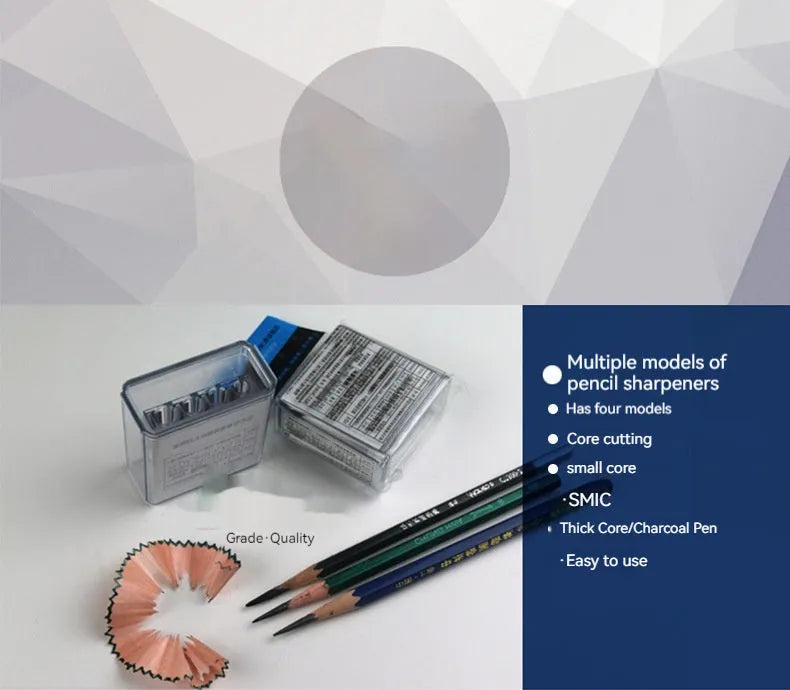 Geometric plastic pencil sharpener with four holes and screwdriver for art supplies
