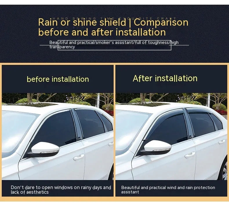 Jeep Wrangler side window rain visors, 4-piece PVC set for 2007-2021 models.