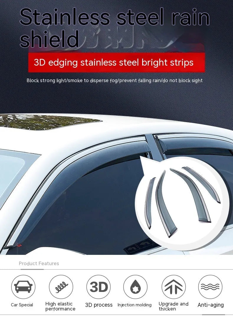 Jeep Wrangler side window rain visors, 4-piece PVC set for 2007-2021 models.