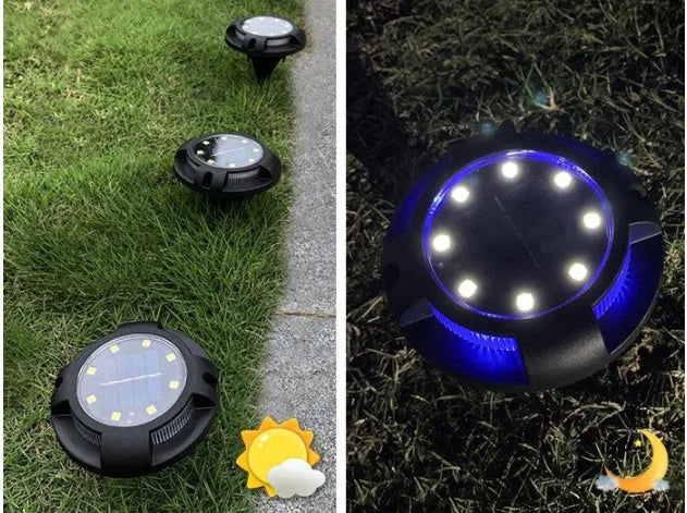 Black LED solar underground lawn light with seven colour cold white light, 11x4x13cm