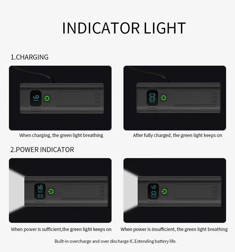 Black KX12DF digital display bicycle headlight on a 360-degree rotating mount with USB cable.