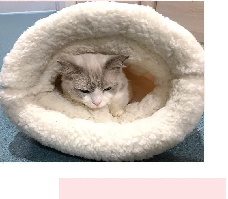 Lambswool thickened pocketable winter sleeping bag cat nest 55x45cm in avocado green