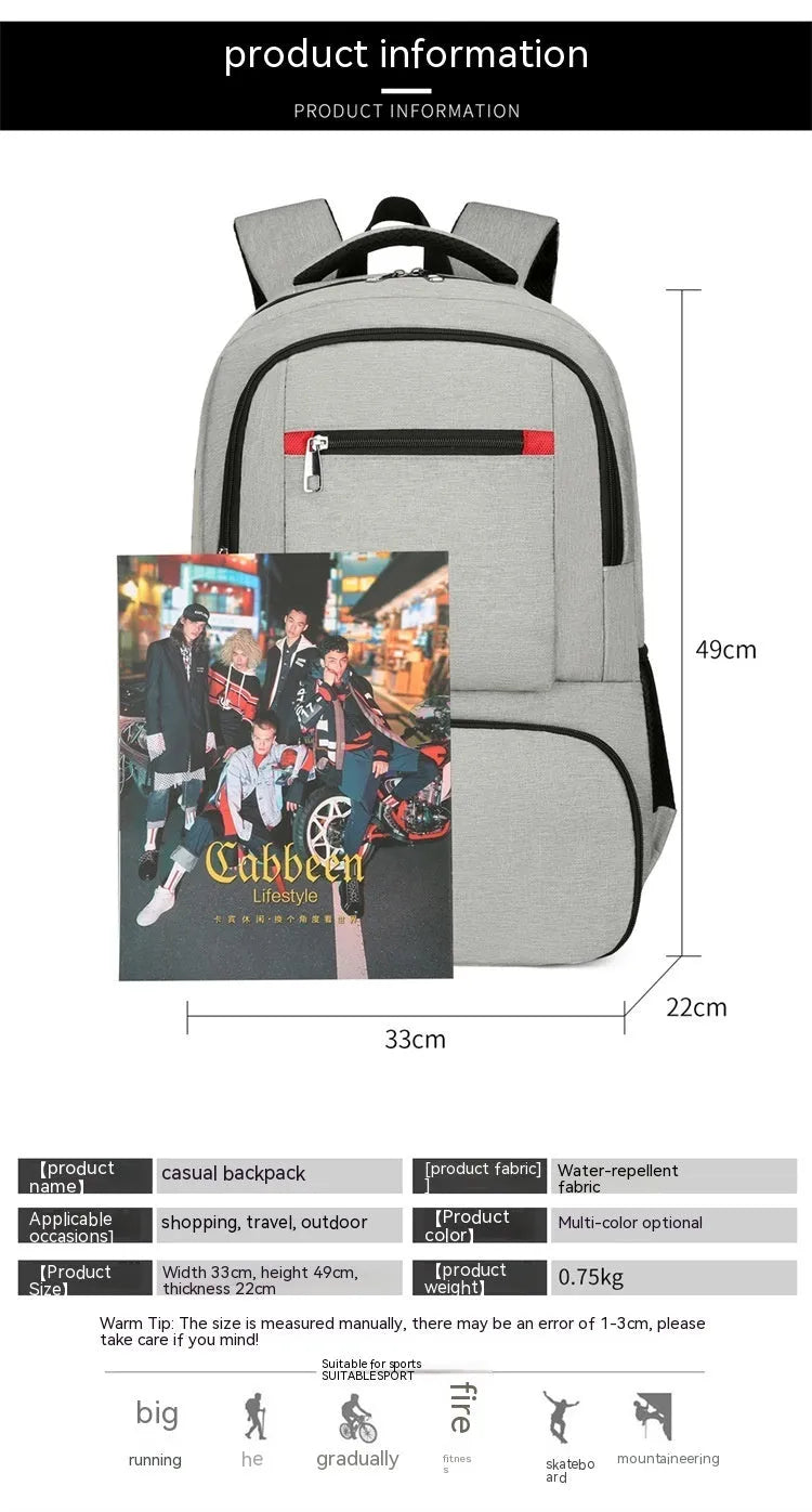 Oxford cloth insulated backpack with curved shoulder straps and multiple compartments