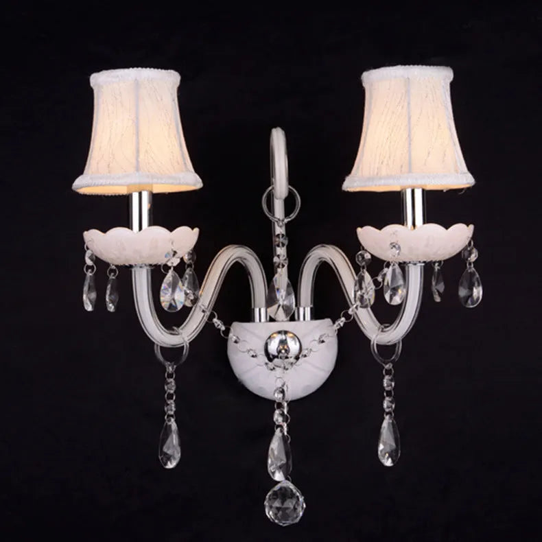 European double-head crystal wall lamp in black finish, 340mm diameter by 430mm height, for living room or dining room