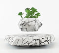 Marbled colour levitating plant pot floating above base with magnetic technology