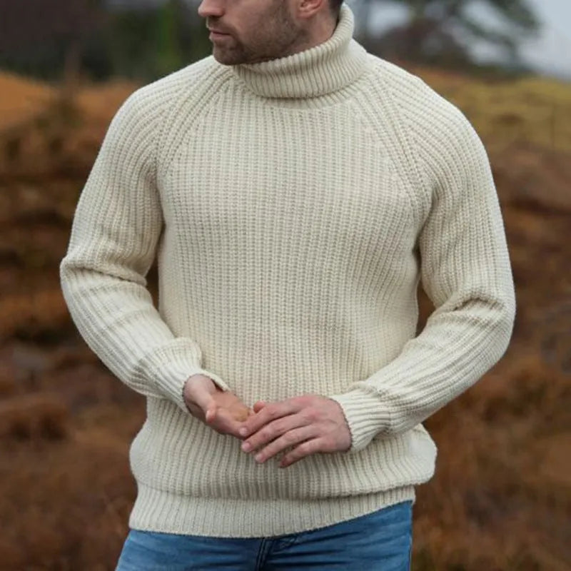 Beige loose fit turtleneck sweater for women, acrylic blend long sleeve pullover, autumn winter casual wear