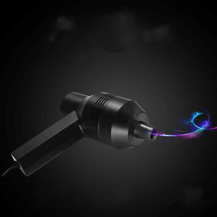 Black cordless USB desktop mini vacuum cleaner for keyboard and computer dust clean-up.