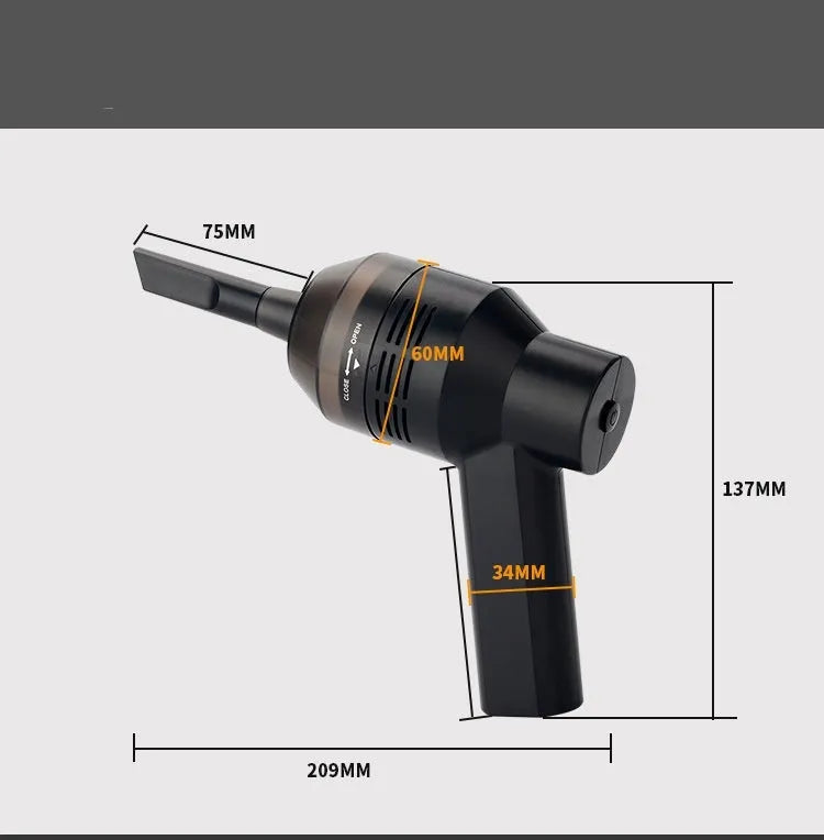Black cordless USB desktop mini vacuum cleaner for keyboard and computer dust clean-up.