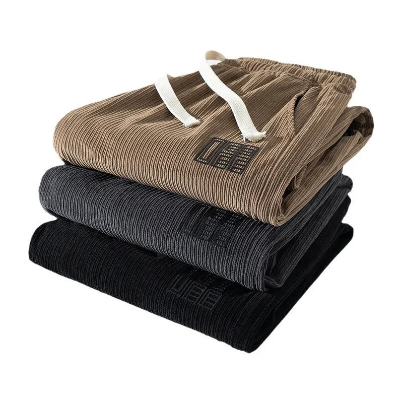 Men's workwear casual sports trousers in polyester fibre with letter print, available in black, dark gray, and khaki