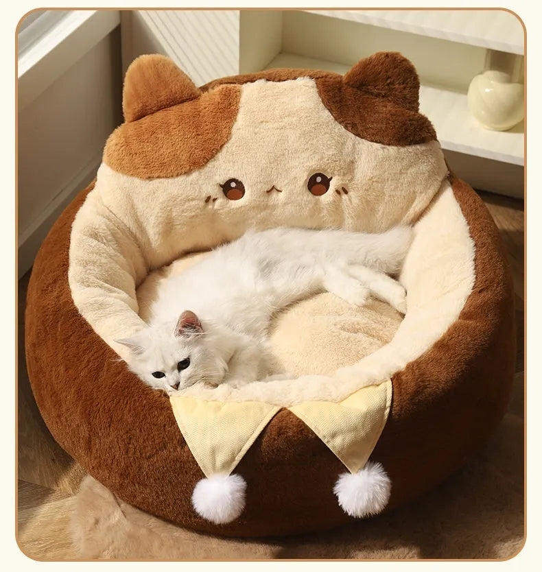 Cat nest winter pet bed medium three flowers hug warm deep sleep nest polyester PP cotton