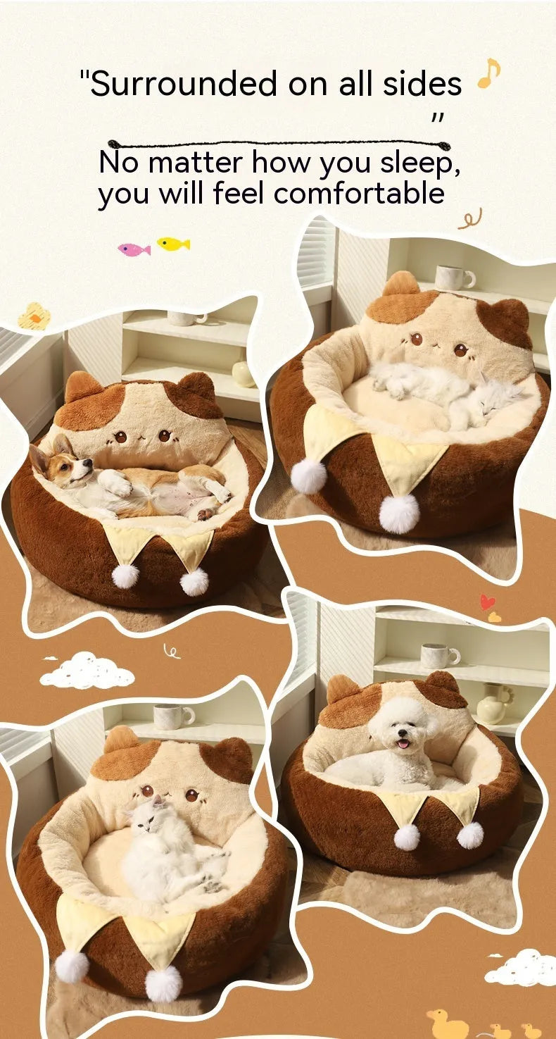 Cat nest winter pet bed medium three flowers hug warm deep sleep nest polyester PP cotton