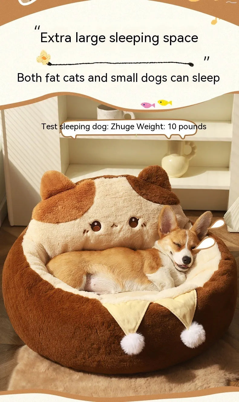 Cat nest winter pet bed medium three flowers hug warm deep sleep nest polyester PP cotton
