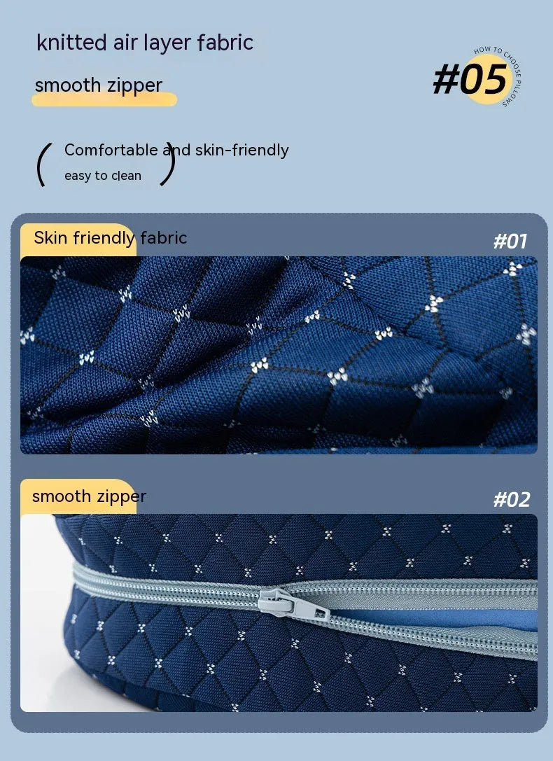 Dark blue jacquard heart-shaped memory foam leg pillow for adults showing its contoured design.