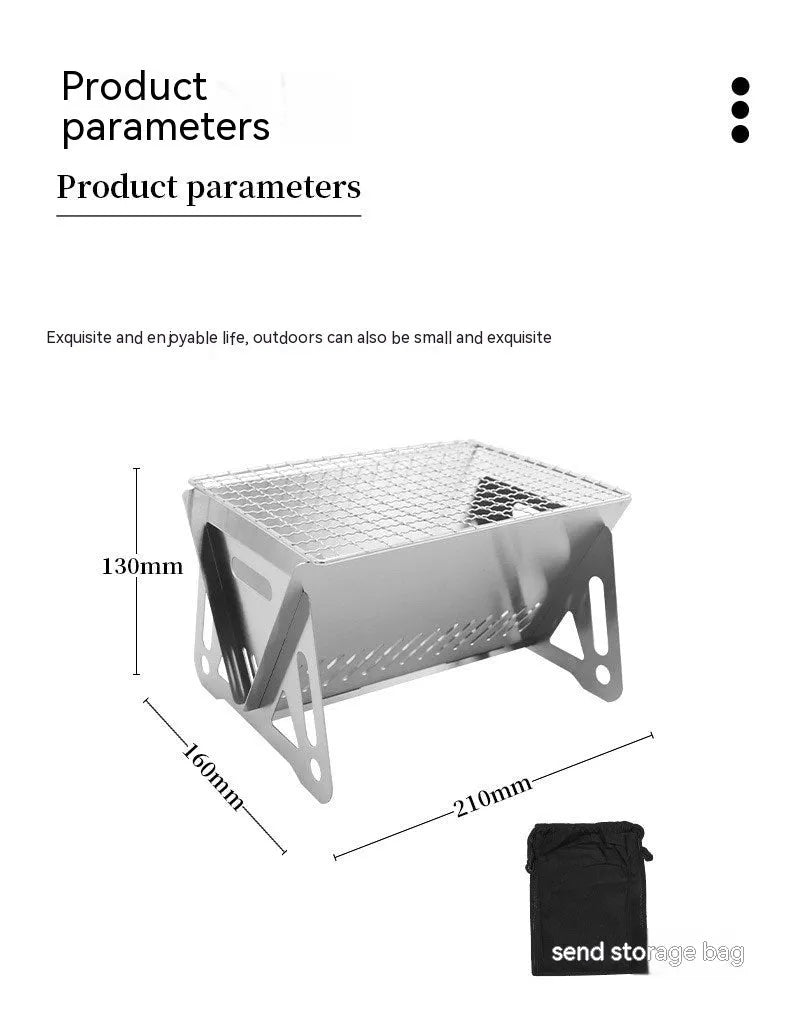 Folding stainless steel barbecue oven with charcoal grill for outdoor cooking