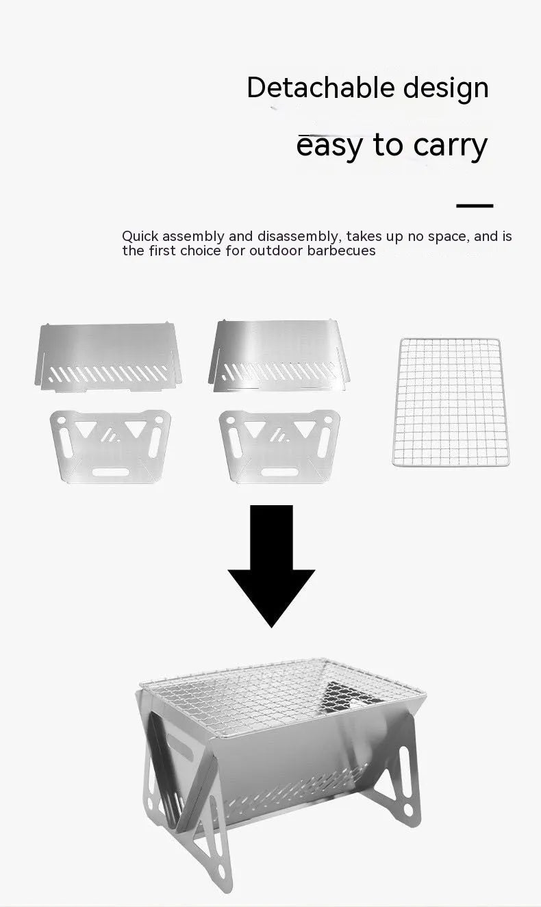 Folding stainless steel barbecue oven with charcoal grill for outdoor cooking
