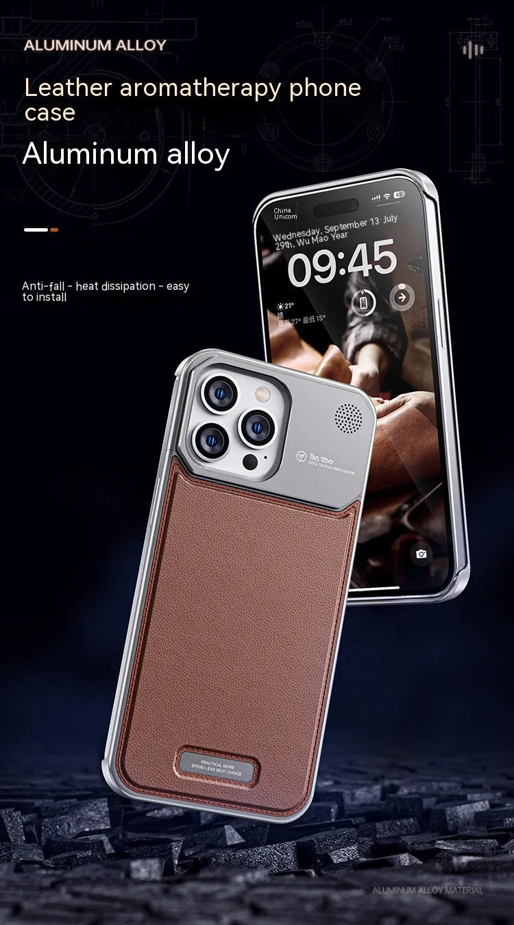 Black aluminium alloy metal half-pack phone case for Apple iPhone on a clean surface showing machined texture