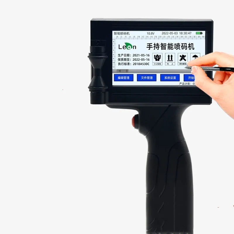 Portable handheld code-spraying machine SC18 with HT01 high adhesion ink cartridge on production line
