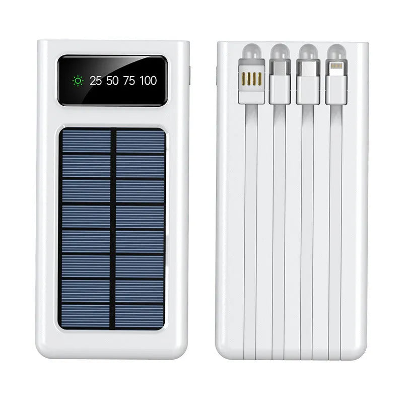 Solar power bank 10000mAh with digital display, white plastic shell, four-wire solar charger