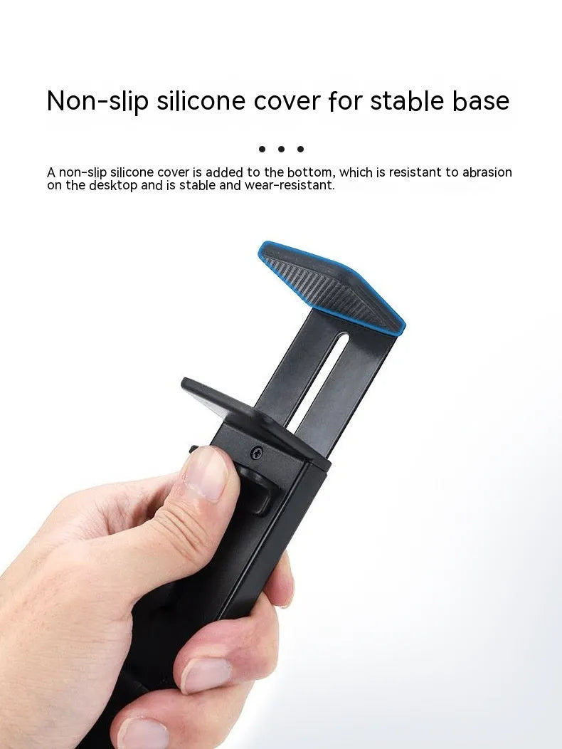 Black ABS foldable mobile phone holder with 360 degree rotation, universal style, for travel and desk use.