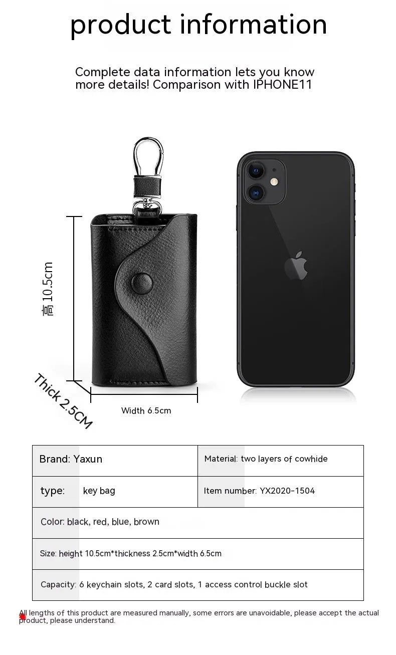 Korean-style square vertical genuine leather keycard holder showing internal key mapping structure