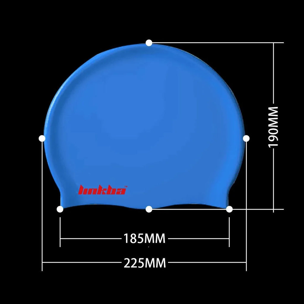 Silicone swimming cap with earmuff design in multiple colour options on a white background.