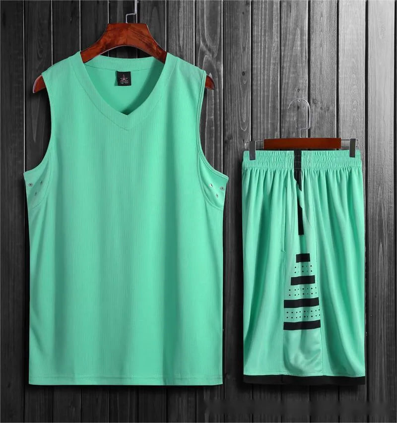 Student breathable sports vest and matching pants set for basketball and fitness training in black or white.