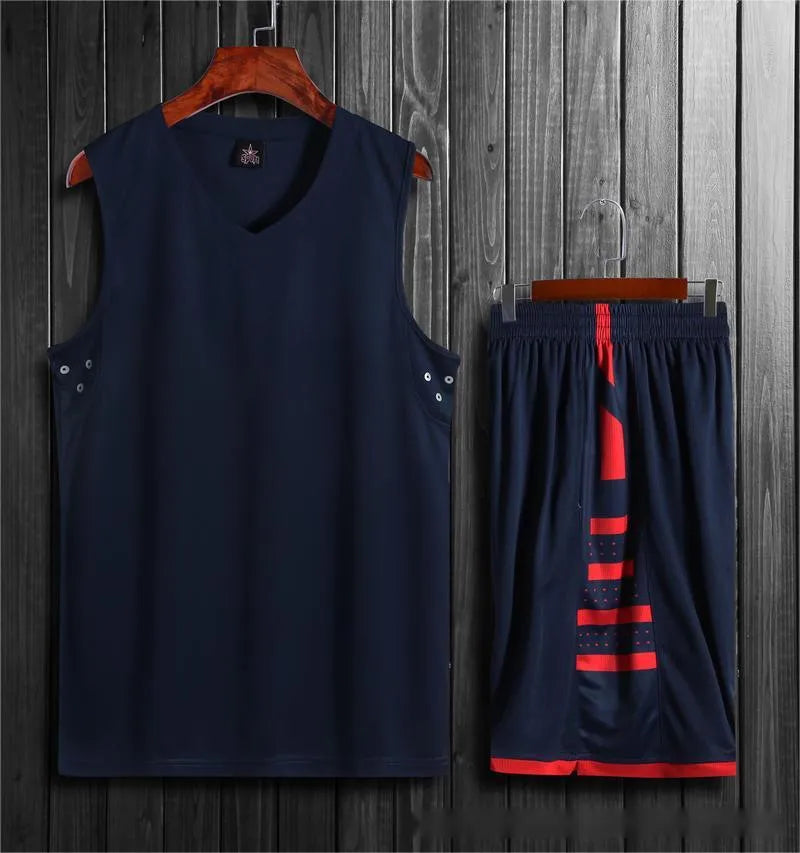 Student breathable sports vest and matching pants set for basketball and fitness training in black or white.
