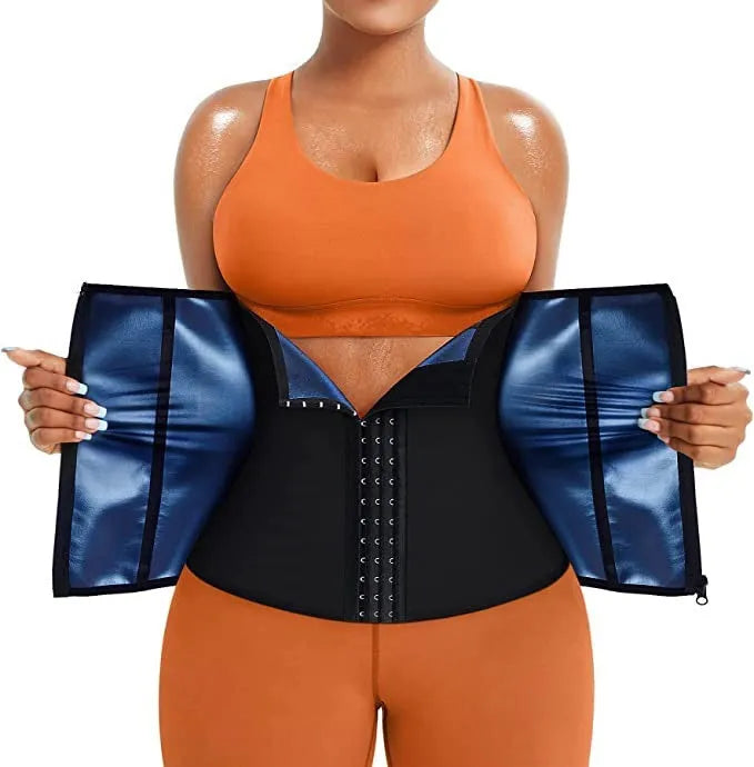 Neoprene abdominal girdle belt for waist shaping with adjustable compression in blue or silver colours