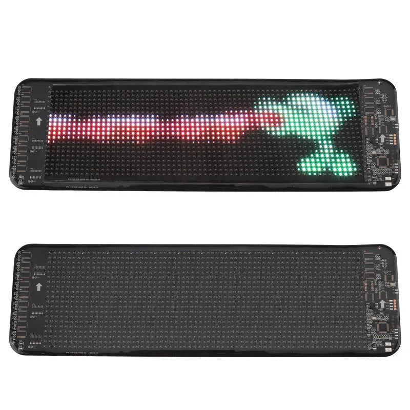 Flexible black Bluetooth LED screen for car rear windshield display, showing dimensions 49.2 x 110 cm.