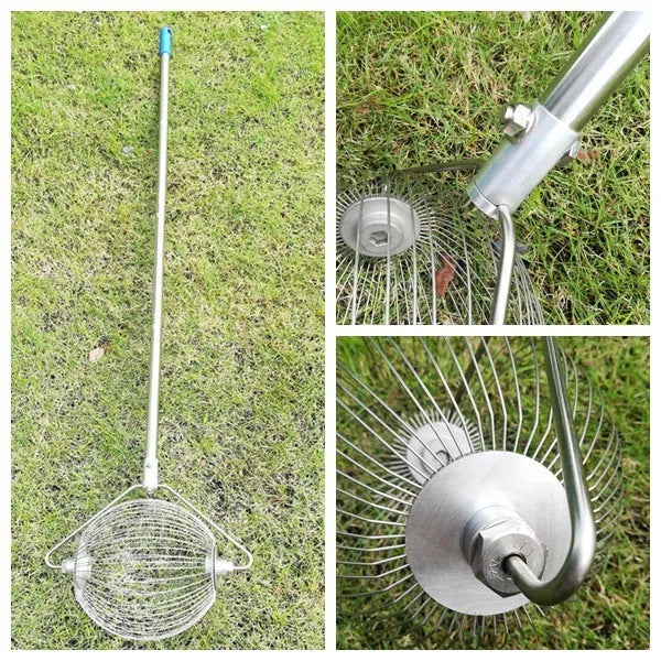 Stainless steel golf ball picker tool with metallic finish for retrieving balls from water hazards