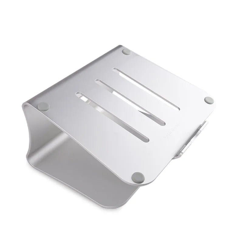 Silver aluminium laptop cooling bracket with rotating design and stripe heat sink pattern