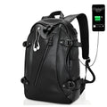Real leather USB charging backpack with large capacity and waterproof design