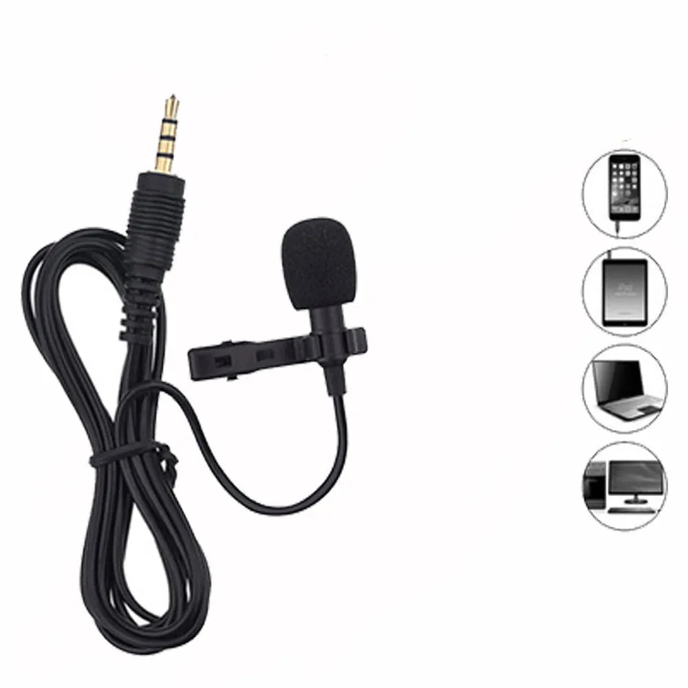 Portable neckline clip microphone set in black with 3.5mm jack and 12-hour battery