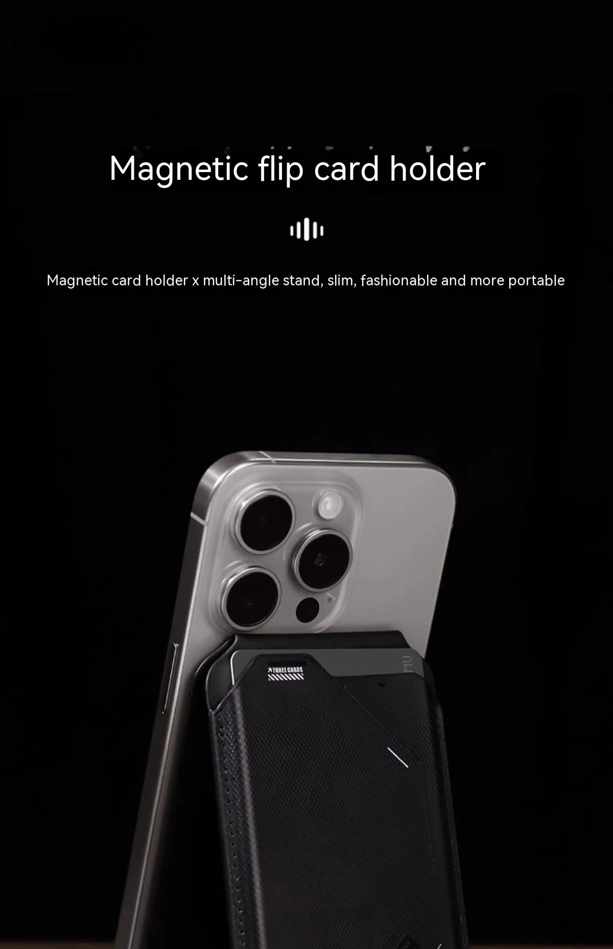 Black Magnetic Flip Card Holder G02 two-in-one wallet and phone holder, TPU artificial leather, 100mm