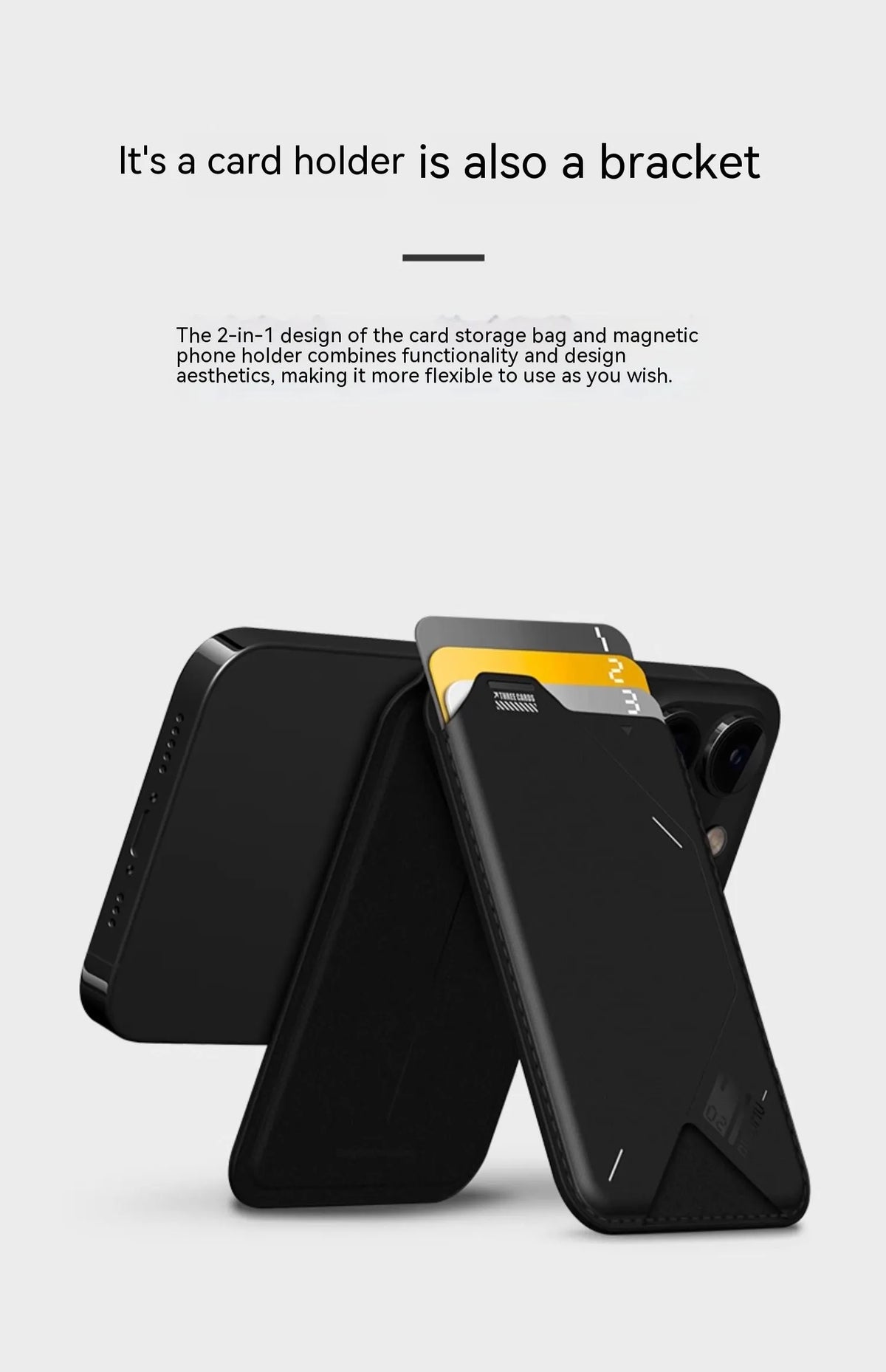 Black Magnetic Flip Card Holder G02 two-in-one wallet and phone holder, TPU artificial leather, 100mm