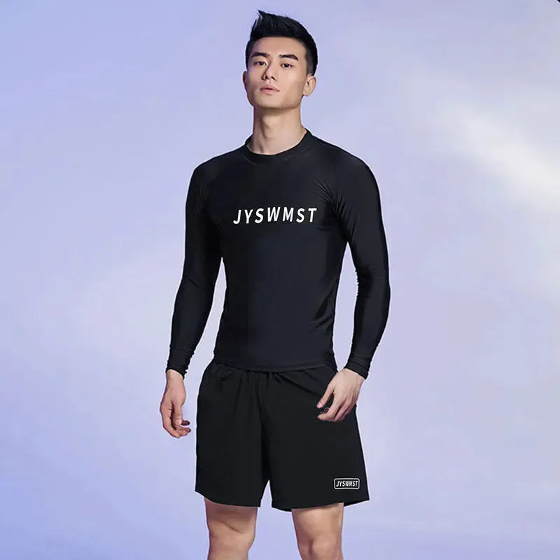 Men's two-piece swimsuit set with matching top and trousers in plus sizes