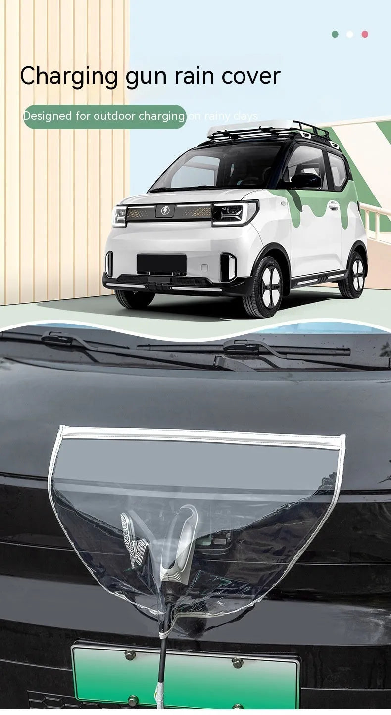 Black waterproof PVC rain cover for electric vehicle charging gun with magnetic strips.