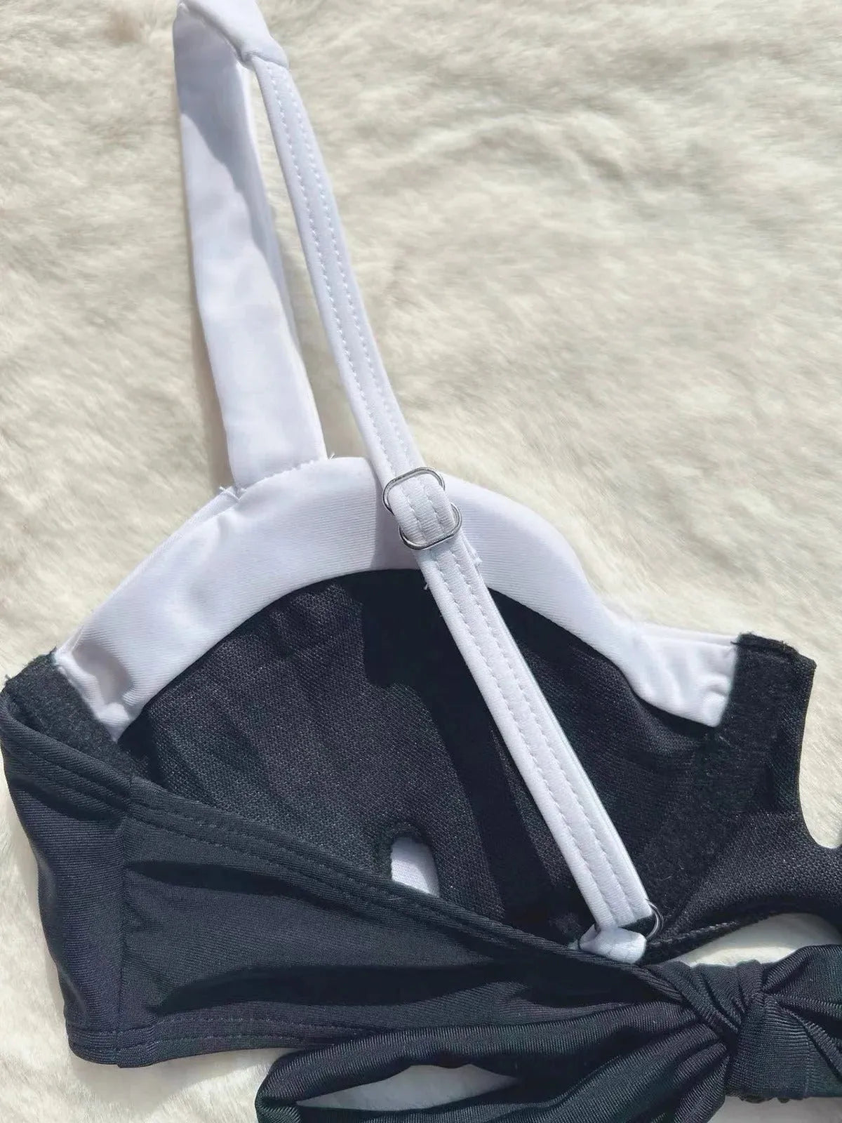 Women's low waist black bikini swimsuit with stitching split detail