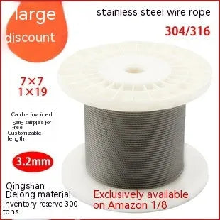Black coated 304 stainless steel anti-theft security wire rope on a reel showing its multi-strand construction.