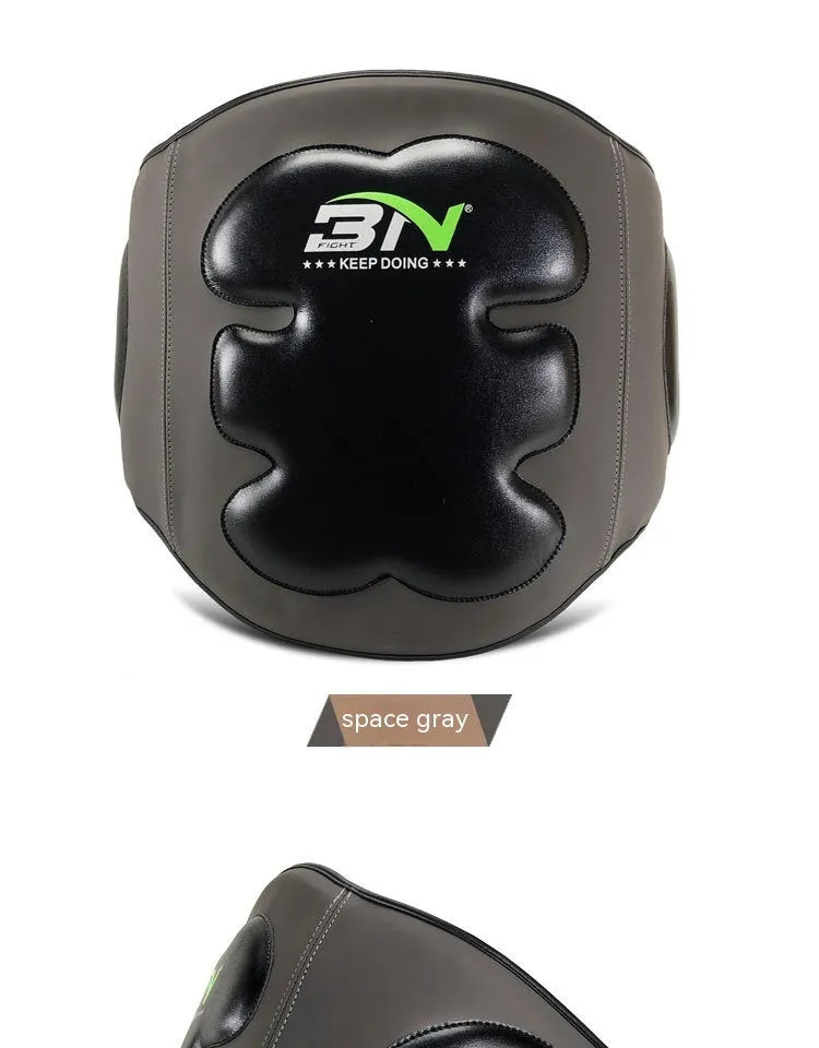 Dark grey Sanda boxing waist protection target with thickened foam for martial arts training.