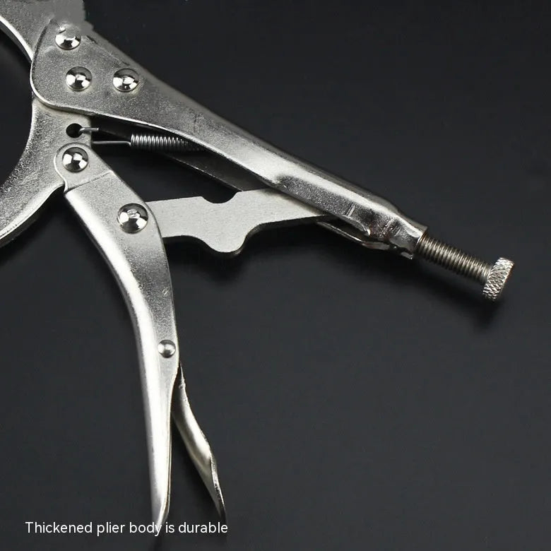 Adjustable clamp-style oil filter wrench with three jaws, made from black 45 steel, showing size adjustment mechanism