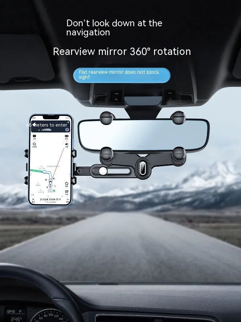 Car rear view mirror mounted retractable phone holder bracket in 7th generation rearview mirror colour