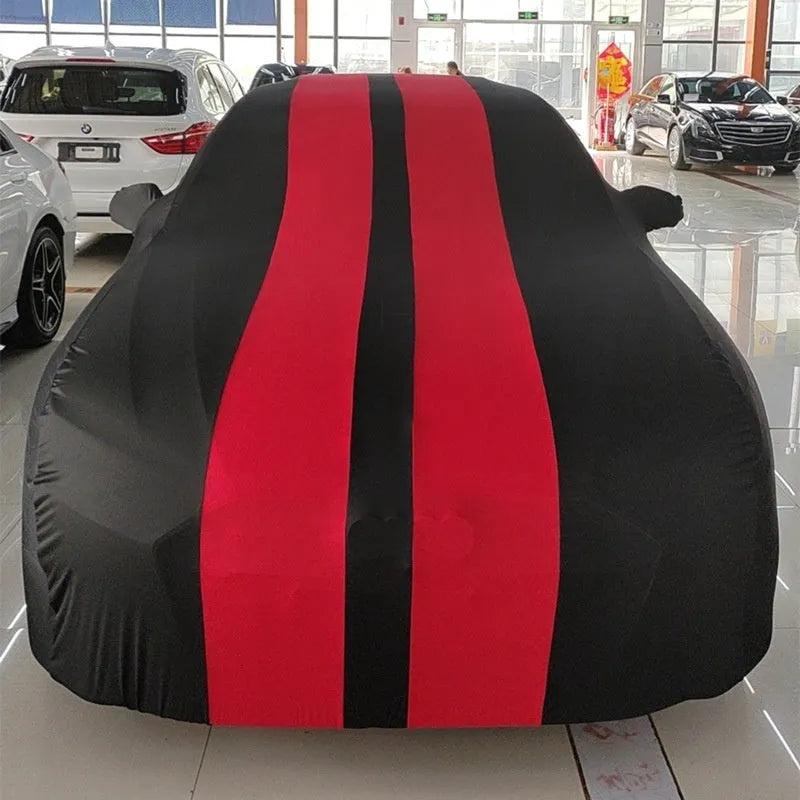 Ford Mustang car cover with elastic edges shown in light grey colour option