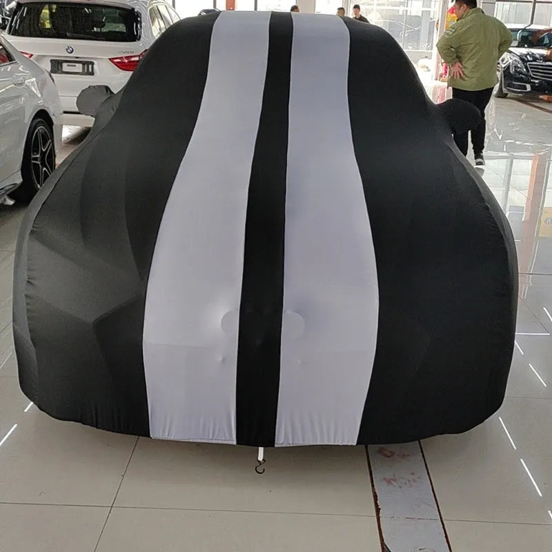 Ford Mustang car cover with elastic edges shown in light grey colour option