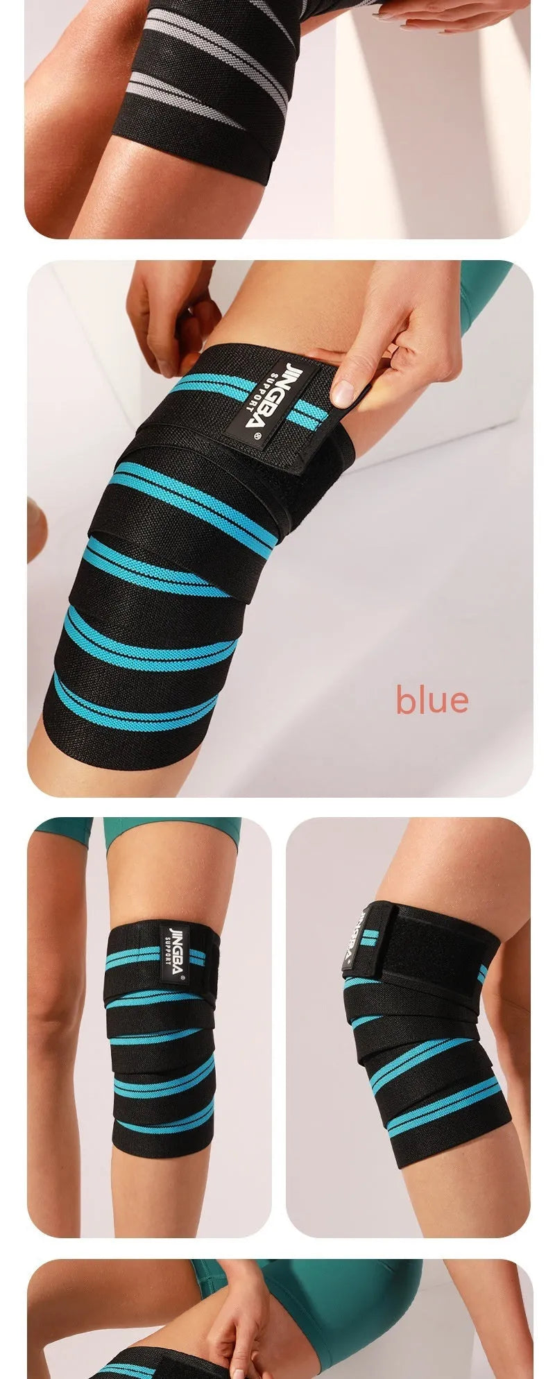 Adjustable knee pads for sports protection in blue, yellow, red and grey colours